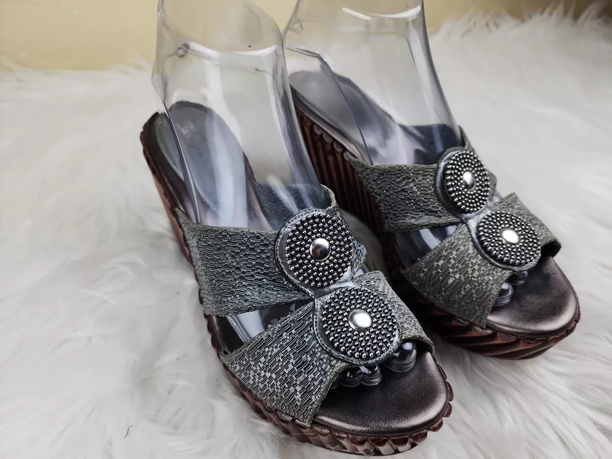 Dezaria Wedge Sandal Size 7.5 38 Faux Bambo Wedge eBay