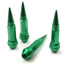 4 Green Aluminum Metal Long Spike Wheel/Tire Valve Stem Car-Truck Air Caps