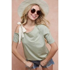BiBi Tied Ribbon One Shoulder Short Sleeve T-Shirt