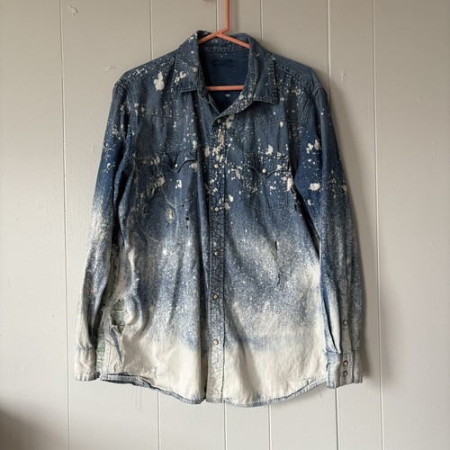 Girl In Red Upcycled Distressed Denim Shirt Jacket - Picture 2 of 11
