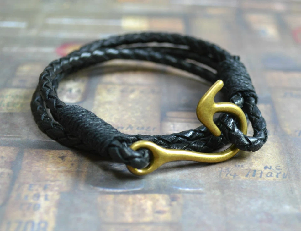 Pulsera envolvente de cuero ancla estilo surfista 3 mm cuero bolo Foto 3 de 4