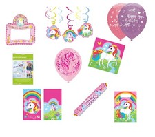 Unicorn Birthday Party  Loot bags Swirls Banners Tableware Balloons Photo Props