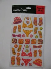 Creative Imaginations SUMMER Bikini Flip Flops Hat Epoxy Stickers NIP