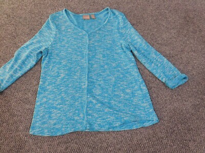 chicos size 1 sweater blue pullover knit v-neck stretch polyester
