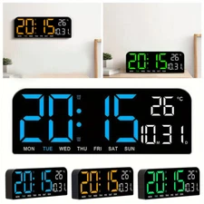 Large Screen Digital Wall Clock Brightness Adjustable Temperature Calendar Alarm