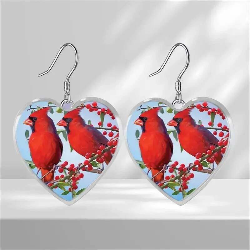 Moda Dos Cardenales Patrón Forma de Corazón Vidrio Pendientes Colgante Regalo Mujeres Nuevos Foto 3 de 4