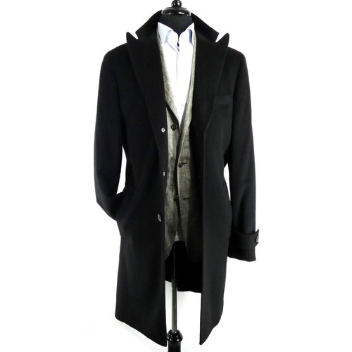 MINT Cashmere Peak Lapel Top Stitch Coat Jacket Black 44 Colombo Storm System