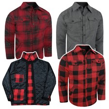 Plaid Flannel Shirt Jacket Fully Quilted Men 4 Pocket Button Inside Carry Pocket