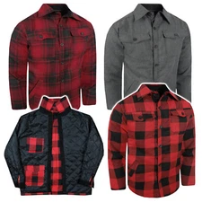 Plaid Flannel Shirt Jacket Fully Quilted Men 4 Pocket Button Inside Carry Pocket