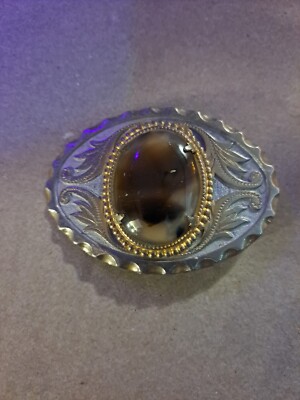 Silver and Brown Agate Belt Buckle Sterling Silver Belt Buckle Featuring a Stunning Laguna  main image 2