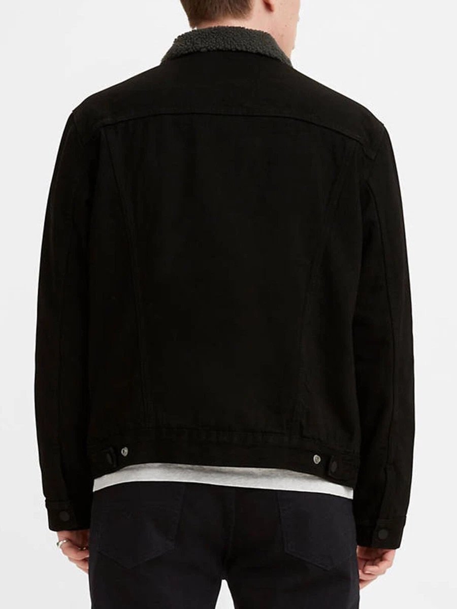 Levi s Men s Sherpa Denim Trucker Jacket Black Duvall 16365 0054