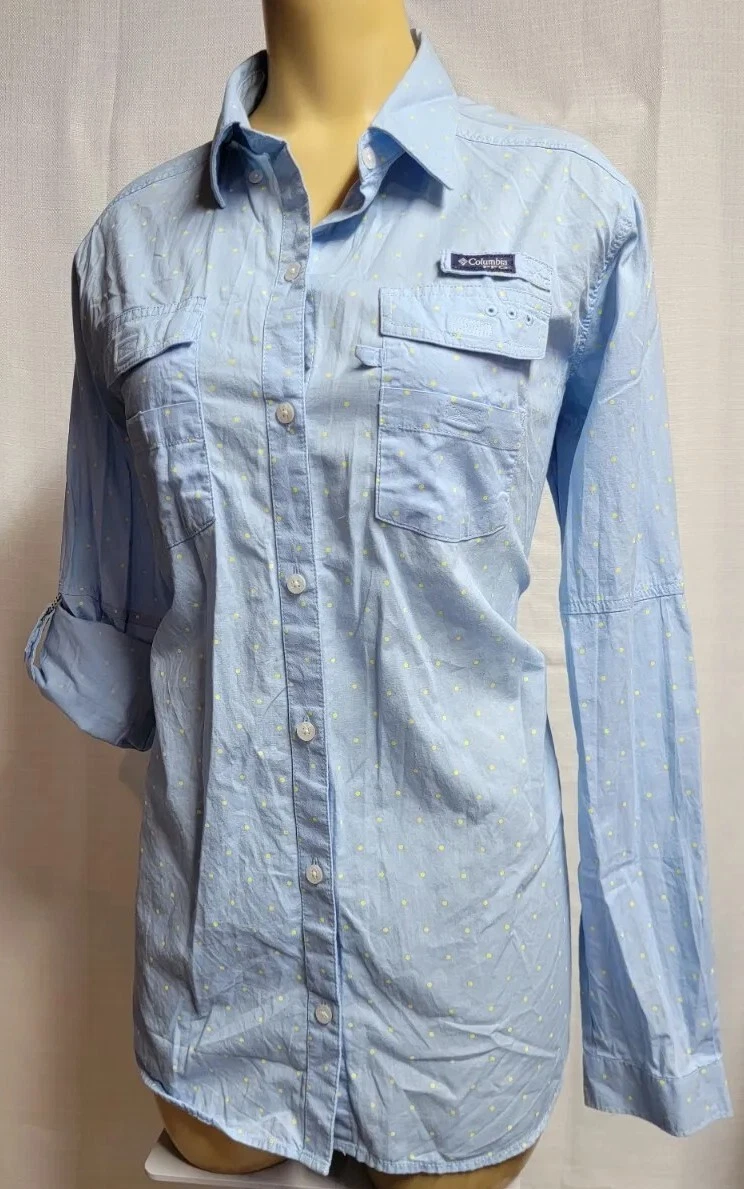 Columbia Sportswear Company PFG Blue Polkadot Long Sleeve Button up Vented Shirt