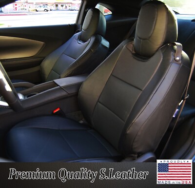 for 2010-2015 CHEVY CAMARO BLACK IGGEE S.LEATHER CUSTOM FIT 2 FRONT SEAT COVERS