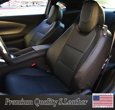 for 2010-2015 CHEVY CAMARO BLACK IGGEE S.LEATHER CUSTOM FIT 2 FRONT SEAT COVERS - Bild 1 von 4