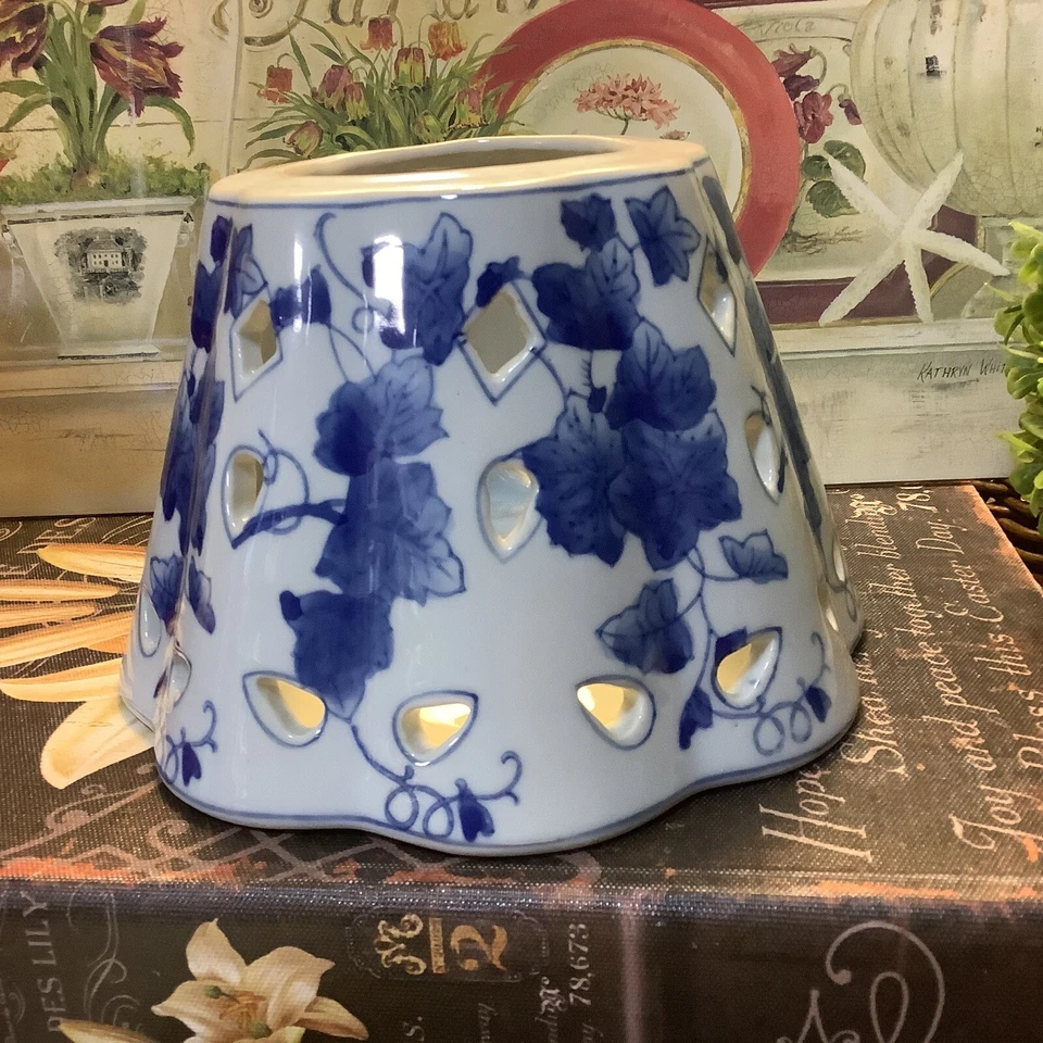 Blue & White~Floral Pattern~Candle Topper~2” Bottom Opening~FREE SHIPPING~ - Image 3 of 4