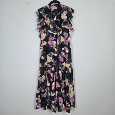 mac duggal embroidered v neck cap sleeve midi dress Mac Duggal Embroidered V-Neck Cap Sleeve Midi Dress, Size 6, Black Multi