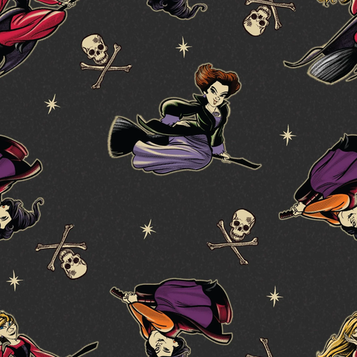 Hocus Pocus Witches on Brooms Cotton Fabric - 第 1/3 張圖片