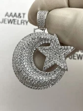 925  Solid Sterling Silver Cubic Zirconia  Crescent Moon Pendant