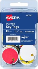 Avery Metal Rim Key Tags, 1.25" Diameter, 25 Assorted Color Tags