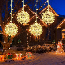 Outdoor Christmas Balls Lights 4 Pack Hanging 7.9" LED Garden Sphere Tree Lights