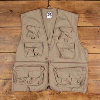 UNCLE MILTY Angelweste XL Herren 00s beige durchgehender Reißverschluss Taschen Outdoor Utility