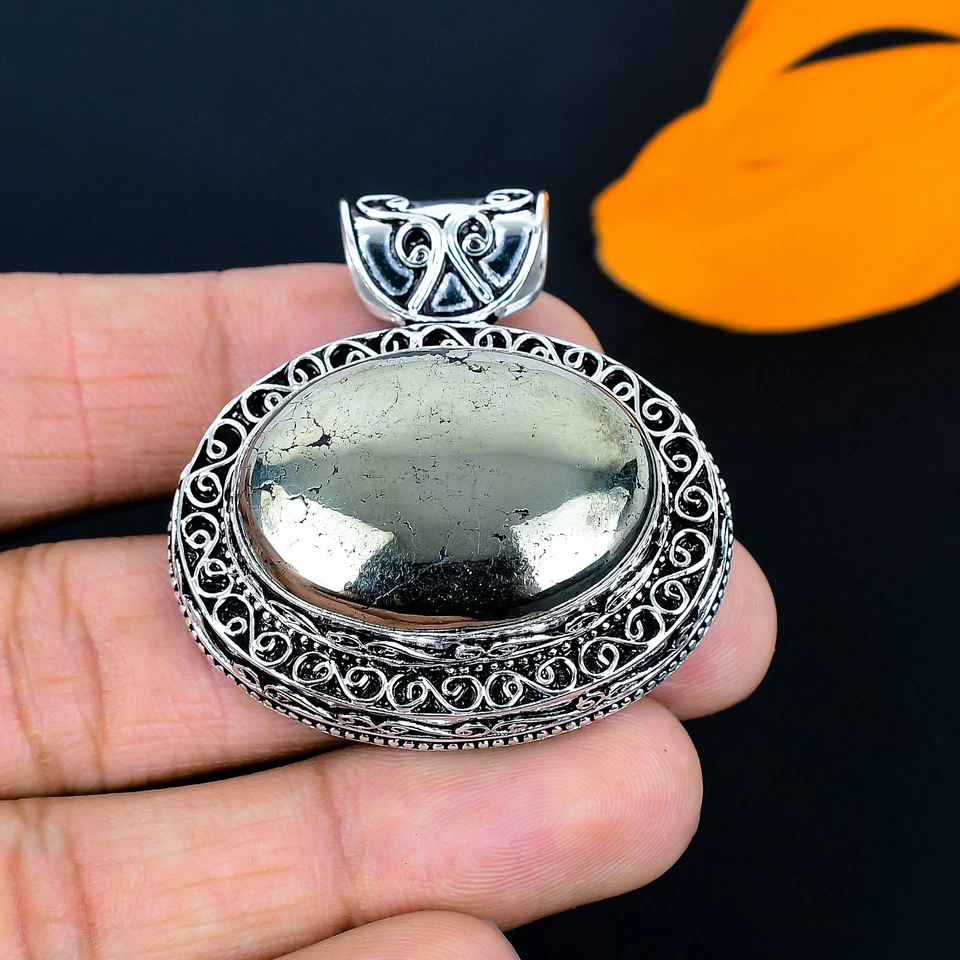 Pirita Ágata Piedras Hecho a Mano 925 Plata de Ley Joyería Colgante 4.4cm - Imagen 2 de 4
