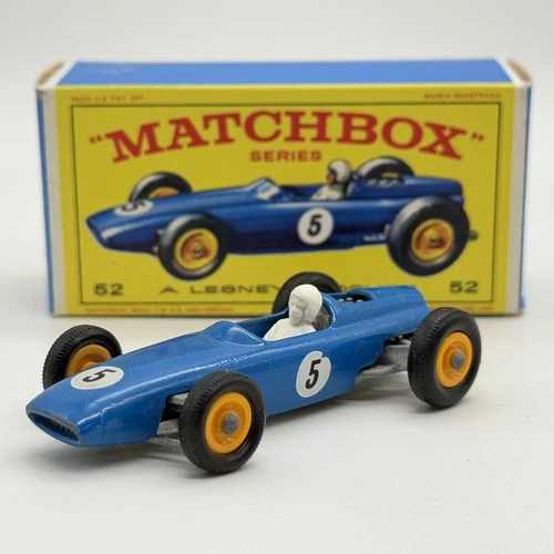 Lesney BRM Racing Car Blue With Box 1965 Matchbox 1-75 Vintage England No.52