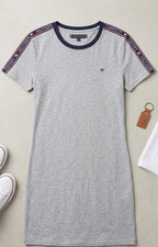 Tommy Hilfiger Gray Short Sleeve, Flag Logo, T-Shirt Dress Women Size M NWT
