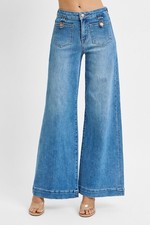 Mid Rise Wide Leg Patch Pocket Jeans - Risen