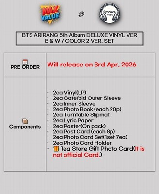 BTS [ARIRANG] 5th Album DELUXE VINYL 2 Ver SET/2LP+2Book+2Poster+