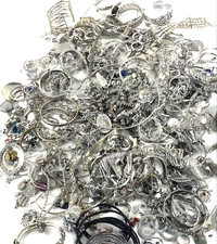 2 Pounds Vintage Mod Silver Tone Jewelry Lot All Wearable BULK LOT