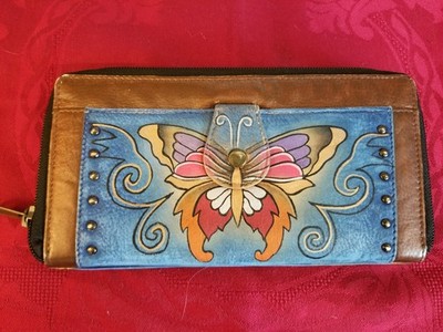 Anuschka Hand Painted Leather Wallet Clutch  Multicolor