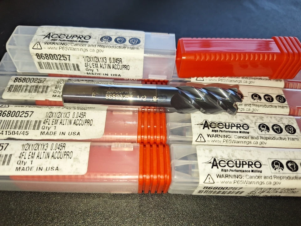 9 件装角半径端铣刀:1/2 英寸直径,1 英寸位置,0.0450 英寸半径,4 长笛,硬质合金 — 第 3/4 张图片