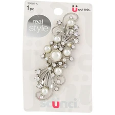 Scunci Real Style Fashion Barrette, Pearl Studded, 39987-A