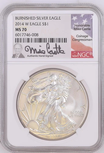 2014 W Burnished Silver Eagle NGC MS-70 Mike Castle Signature