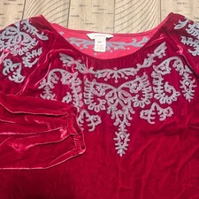 Sundance Velvet Embellished Long Sleeve Blouse Peasant Red Size Small Silk Blend