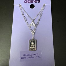 NWT Claires Silver Libra Zodiac Layered Set of 2 Necklaces Sept Oct Gift