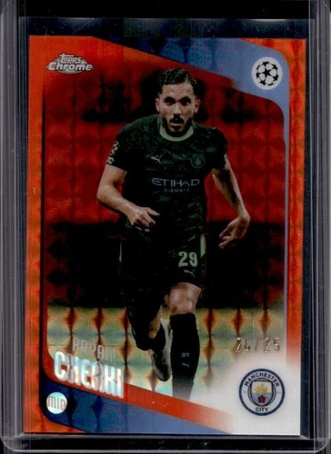2025-26 Topps Chrome UEFA Rayan Cherki Orange Geometric Refractor #/25 Man City