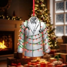 Personalized Doctor Coat Christmas Ornament with Lights Custom Medical Xmas Gift