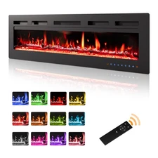 50" Electric Fireplace Insert Wall Mounted/Recessed Remote 12 Flame Colors 1500W