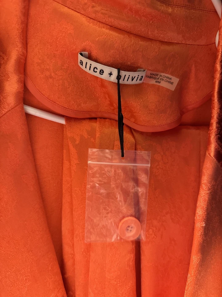 ALICE & OLIVIA Shanda Jacquard Satinado Pijama Blazer Pantalones Coral Naranja/Rojo Traje Foto 4 de 4