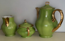 Vintage Favolina Porcelain Tea Trio Set: Green Gold Trim, Made in Poland
