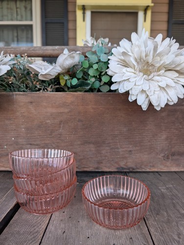 Vintage Anchor Hocking Pink Depression Glass Queen Mary 4.5" Dessert Bowls (4)