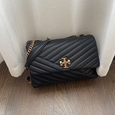 Image of Tory Burch Kira Chevron Convertible Shoulder Crossbody Bag Black Leather Gold