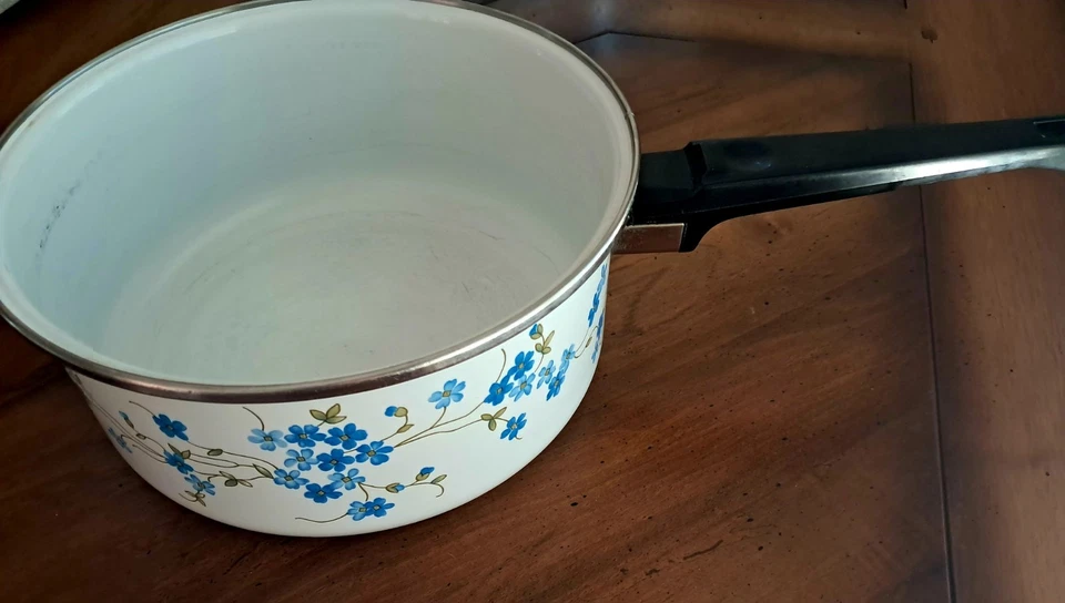 Rare Grande Casserole Vintage Émaillée ARCOPAL ARCOFLAM Veronica Myosotis - Photo 2/4