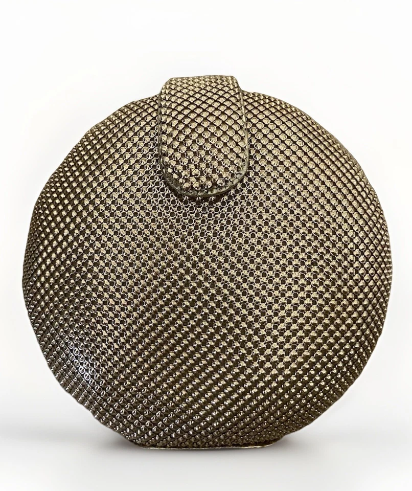 Whiting and Davis Clutch Womens Gold Metal Mesh Round Evening Bag Minaudiere - Image 2 of 4