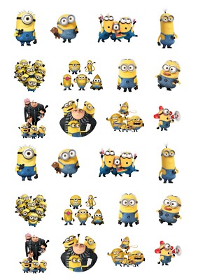 24 x Vorgeschnittene Despicable Me Minions Cupcake Kuchen Topper Essbar Oblate Karte 
