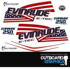 Evinrude 250hp ETEC HO outboard engine decals/sticker kit - white cowl