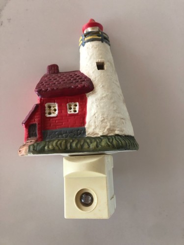 Vintage Red and White Lighthouse Ceramic Nightlight Wall Plug with Sensor - Picture 4 of 8