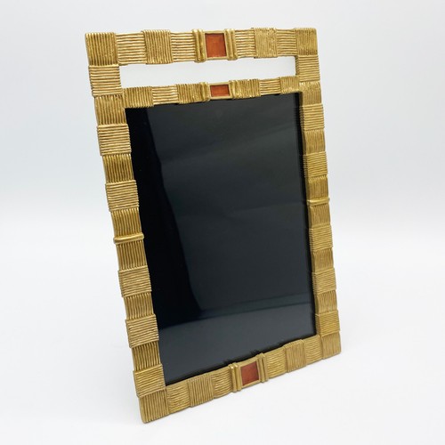 ELSA L Vintage 90s Gold Tone & Amber Enamel Picture Frame - Holds 5"x7" Photo
